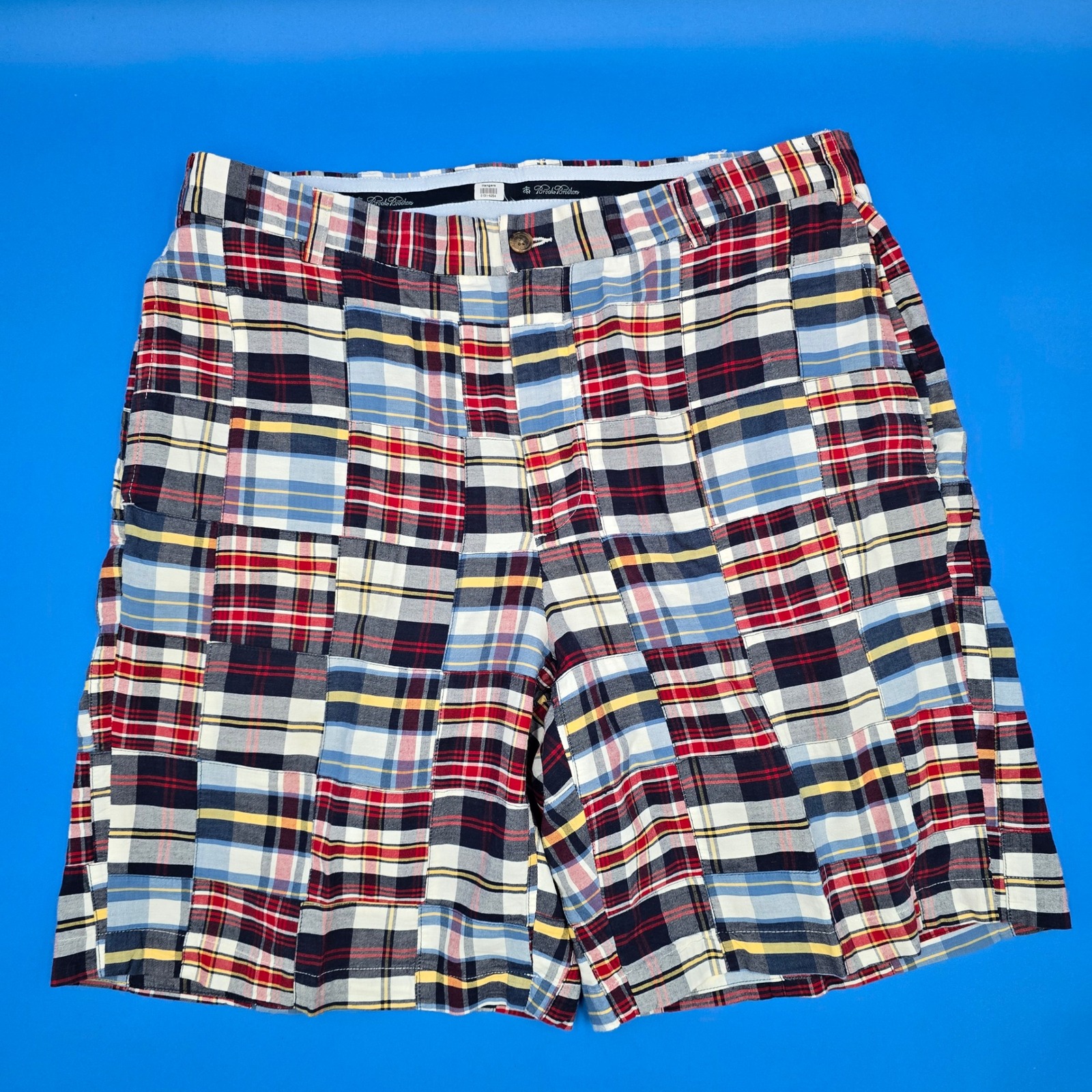Brooks Brothers Mens 36 Patchwork Madras Plaid Shorts Multi Color Cotton Preppy